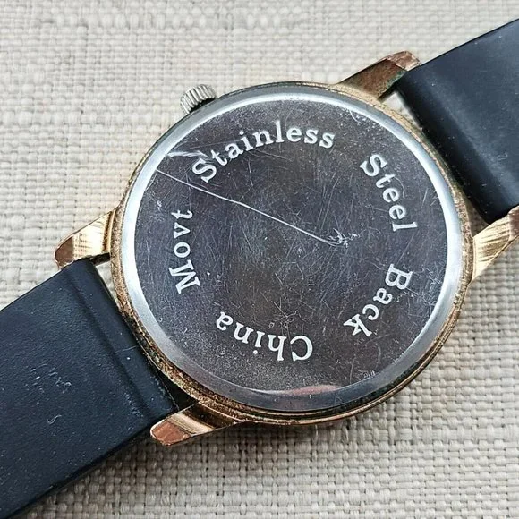 Geneva Fashion Wristwatch Quartz Analog Black Rubber Band Gold Tone Case Watch - Picture 8 of 11